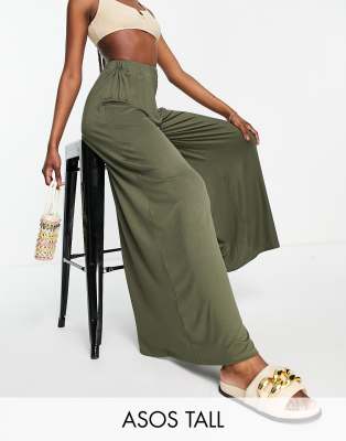 ASOS DESIGN Tall wide leg pants in dark green