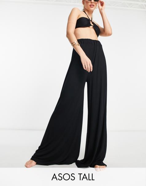 ASOS DESIGN Tall wide leg disco pant with puddle hem in black - BLACK