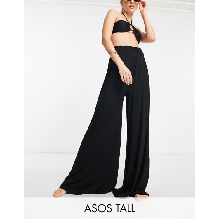 NWT ASOS Design Flowy Women's Jersey Palazzo Beach Pants Tall Black Size 12  - Helia Beer Co