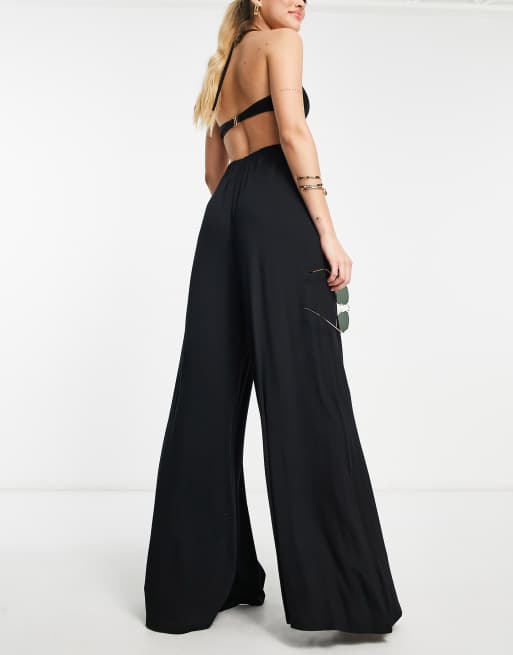 NWT ASOS Design Flowy Women's Jersey Palazzo Beach Pants Tall Black Size 12  - Helia Beer Co