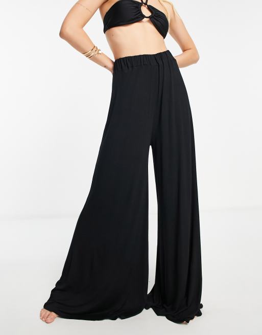 NWT ASOS Design Flowy Women's Jersey Palazzo Beach Pants Tall Black Size 12  - Helia Beer Co