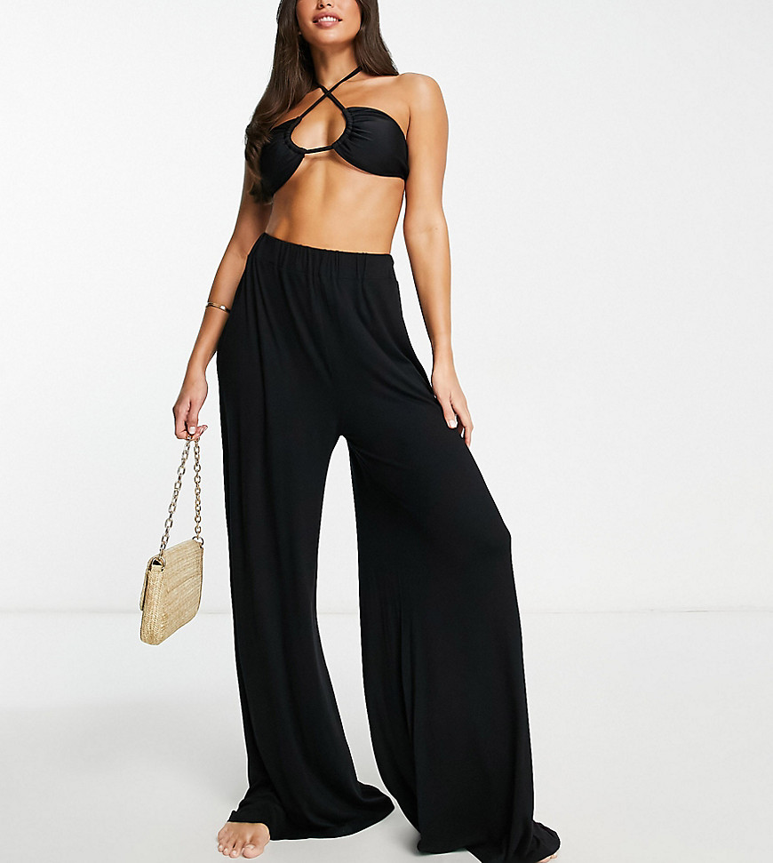 ASOS DESIGN Tall jersey palazzo beach trouser in black