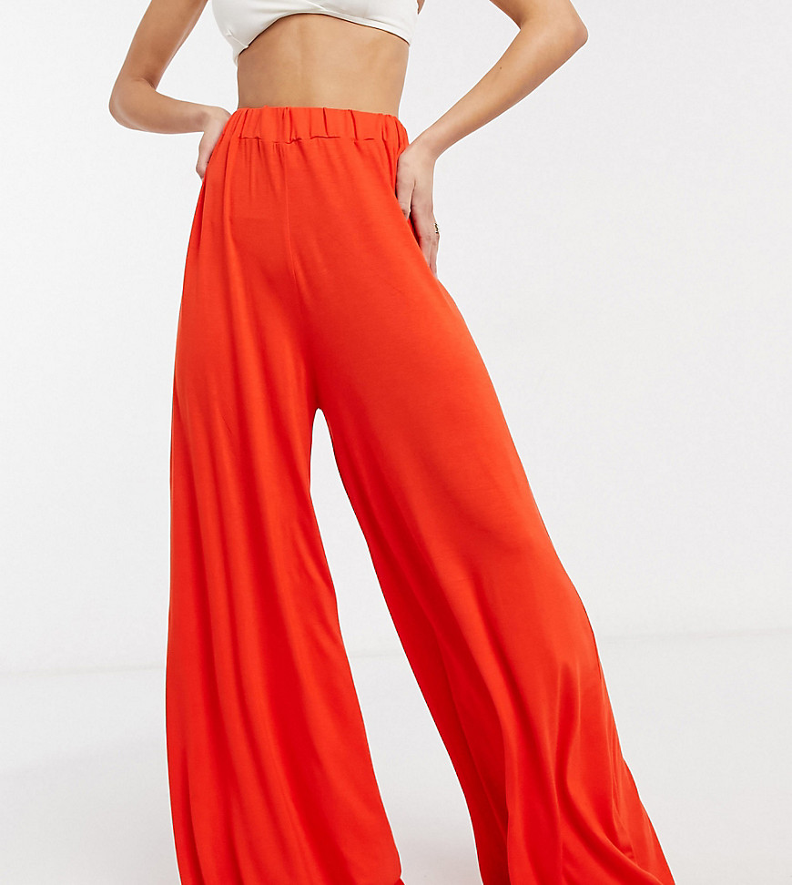 ASOS DESIGN tall jersey palazzo beach trouser in burnt orange