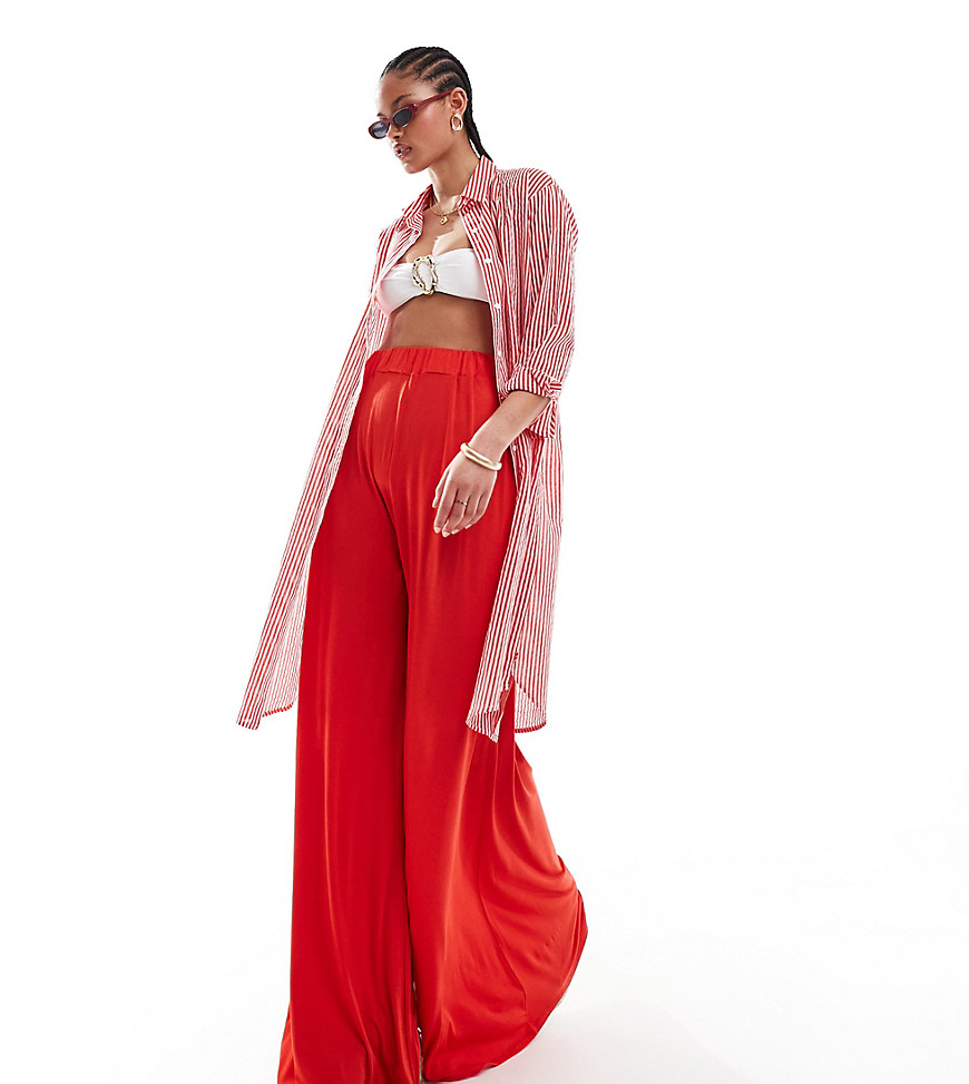 ASOS DESIGN Tall jersey palazzo beach trouser in red