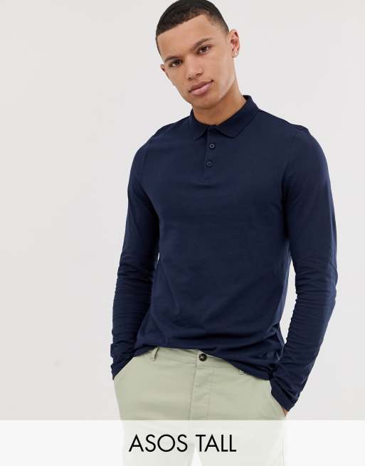 ASOS DESIGN Tall - Jersey poloshirt met lange mouwen
