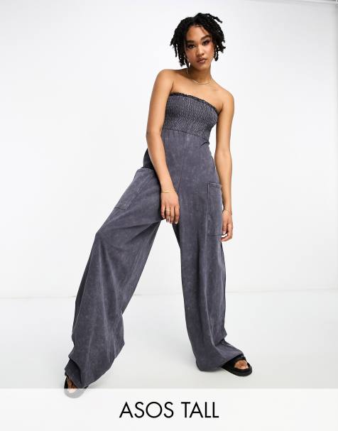 FULL LENGTH PINSTRIPE HALTER JUMPSUIT - Anthracite grey