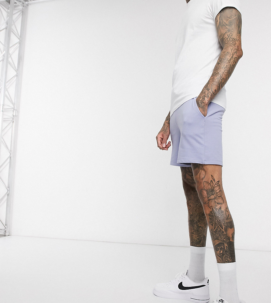 ASOS DESIGN Tall jersey slim shorts in shorter length in lilac-Purple