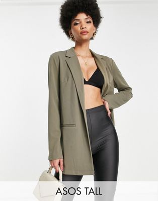 ASOS DESIGN Tall jersey slouch suit blazer in moss