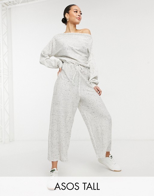 ASOS DESIGN tall jersey slouchy off shoulder jumpsuit in grey rib