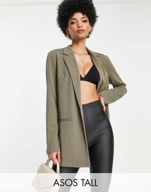 ASOS DESIGN Tall jersey slouchy suit blazer in moss