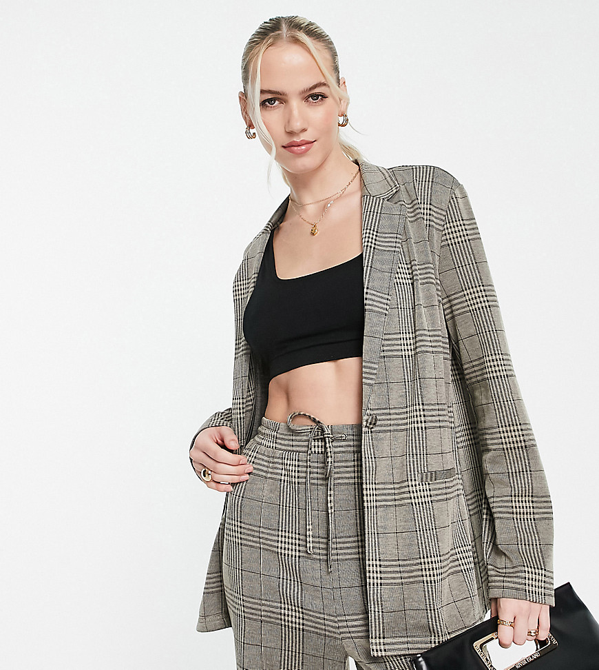 ASOS DESIGN Tall jersey slouchy suit blazer in sage plaid-Green