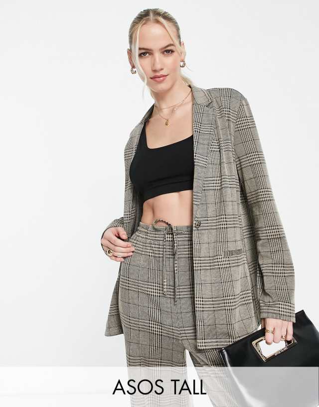 ASOS DESIGN Tall jersey slouchy suit blazer in sage plaid