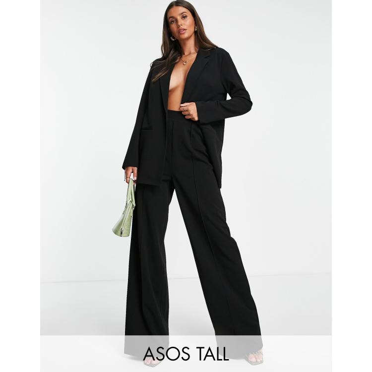 ASOS DESIGN jersey suit super high waist wide leg pants in black