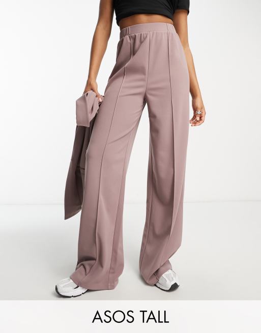 ASOS DESIGN Tall jersey slouchy wide leg suit pants in mink