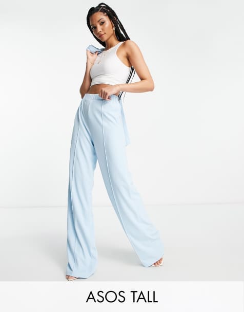 ASOS DESIGN Tall jersey slouchy wide leg suit trousers in pale blue