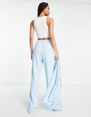 Asos Tall Asos Design Tall Jersey Slouchy Wide Leg Suit Pants In Blue
