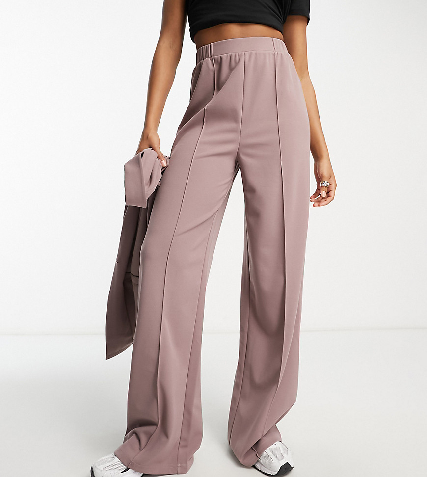ASOS DESIGN Tall jersey slouchy wide leg suit trouser in mink-Pink