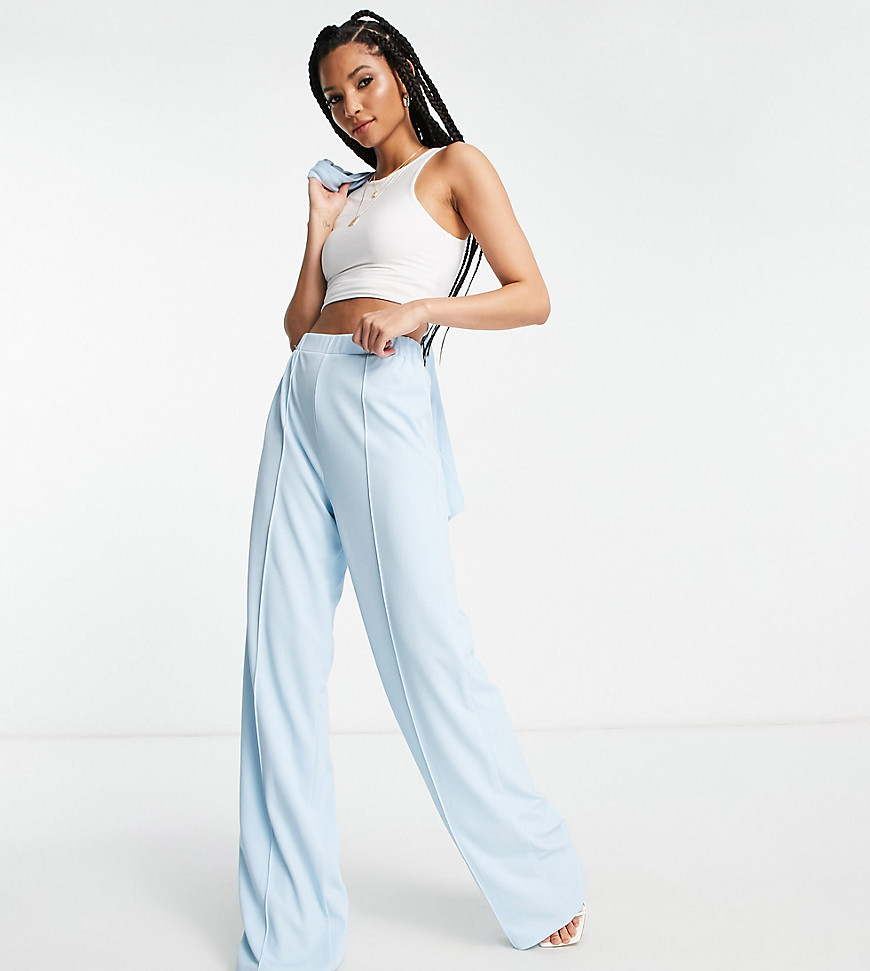 ASOS DESIGN Tall jersey slouchy wide leg suit trousers in pale blue