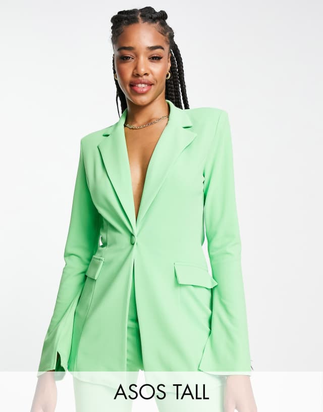 ASOS DESIGN Tall jersey split sleeve tux suit blazer in summer green