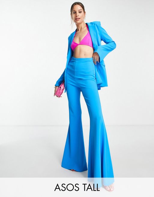 ASOS DESIGN Tall jersey suit super flare trousers in electric blue