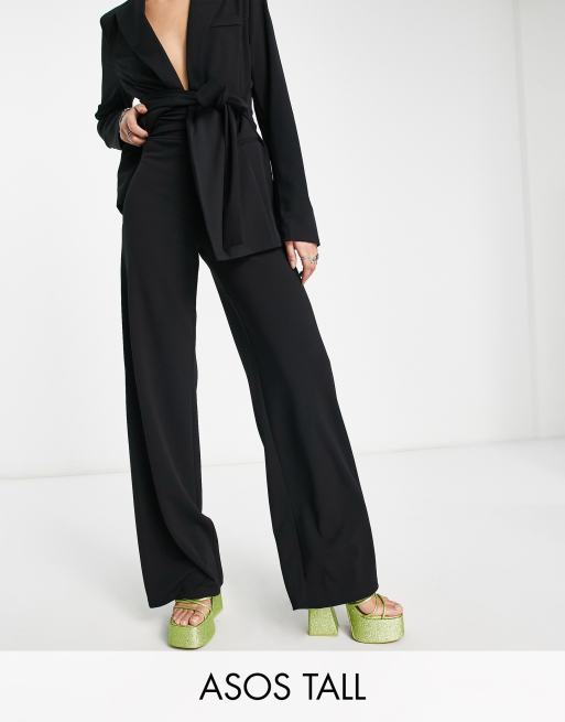 ASOS DESIGN Tall jersey suit super high waist wide leg pants in black