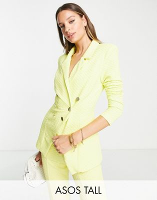 ASOS DESIGN Tall jersey textured double breasted suit blazer in yellow