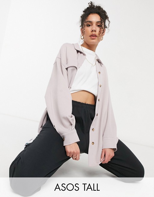 ASOS DESIGN Tall jersey WFH sweat shacket suit in lilac grey