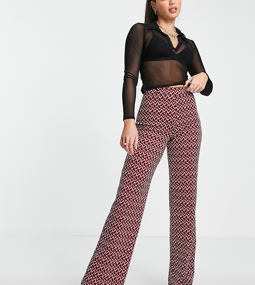 ASOS DESIGN Tall jersey wide relaxed flare suit pants in geo print-Multi