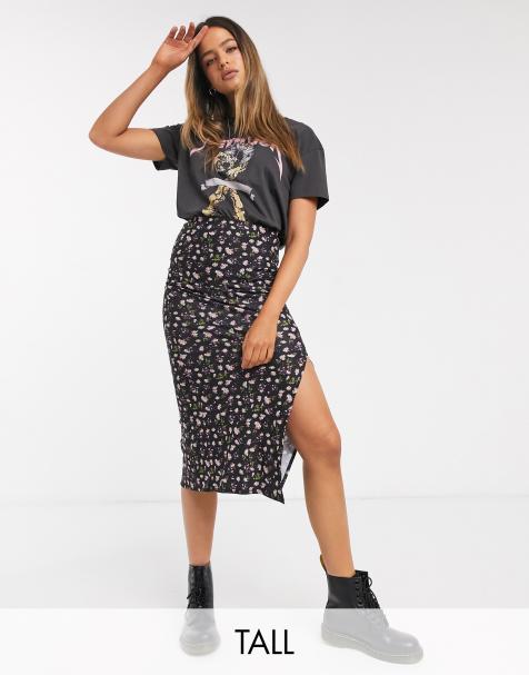 ASOS DESIGN Tall – Jerseyrock mit schräg verlaufendem Schlitz und Blumenmuster-Mix