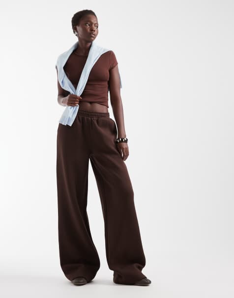 ASOS DESIGN Tall jogger a gamba larga in tessuto felpato marrone - view 1