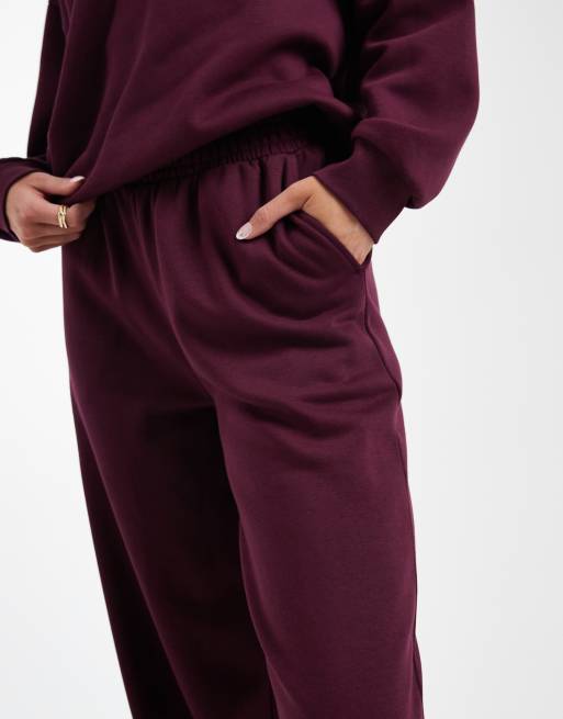 ASOS DESIGN Tall - Joggers a fondo ampio color prugna spazzolati, 5 di 5