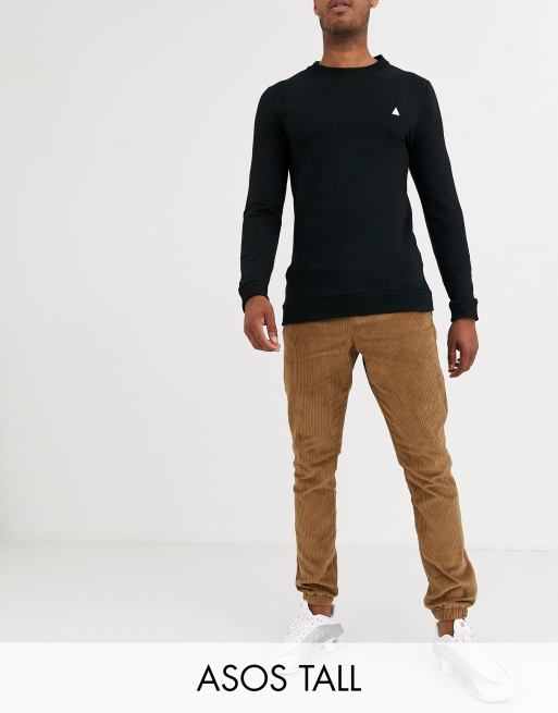 ASOS DESIGN Tall - Joggers affusolati a coste color cuoio con fondo elasticizzato