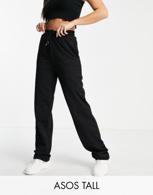 Joggers dritti con ampia fascia in vita e pieghe in cotone neri ASOS DESIGN Tall Asos Donna Abbigliamento Pantaloni e jeans Pantaloni Joggers BLACK 