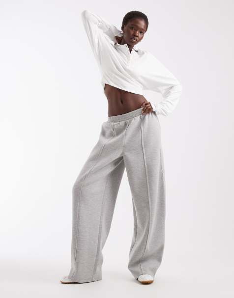 ASOS DESIGN Tall joggers med vida ben, veckdetalj och scuba-liknande tyg i gråmelerat - view 1