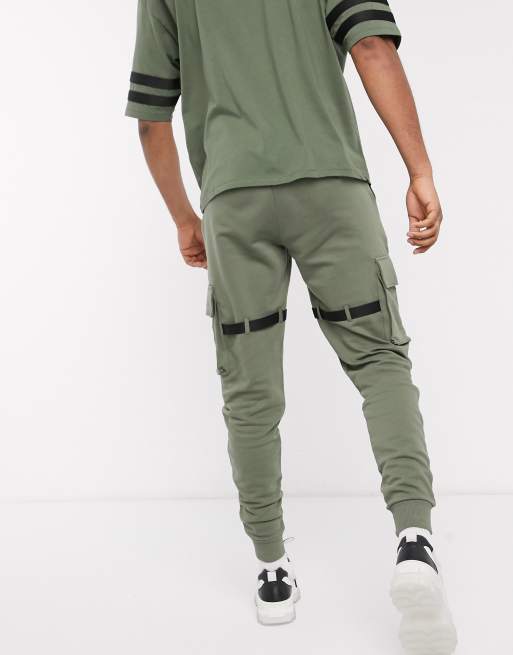ASOS DESIGN Tall - Joggers multitasche kaki con fettuccia a contrasto in coordinato, 2 di 4