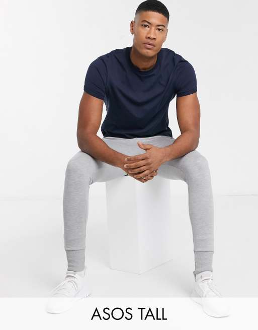 ASOS DESIGN Tall - Joggers skinny grigio mélange con fondo a coste larghe