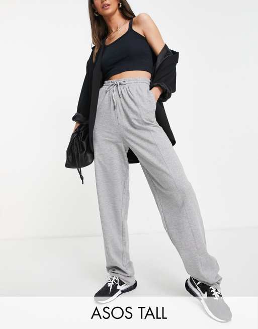 ASOS DESIGN Tall Jogginghose aus Baumwolle in Kalkgrau mit geradem Schnitt breitem Bund und Biesen GREY ASOS