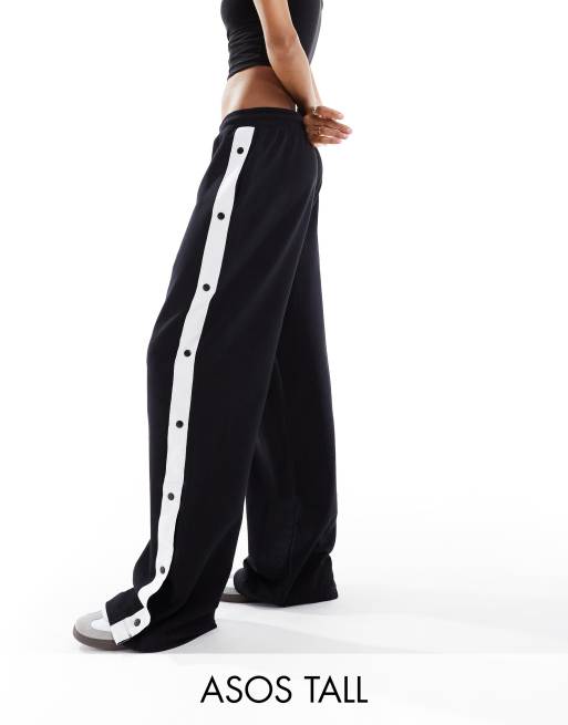 ASOS DESIGN Tall Jogginghose in Schwarz mit geradem Schnitt und seitlicher Druckknopfleiste ASOS