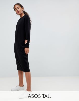 asos design jumper dress in midi length with side splits