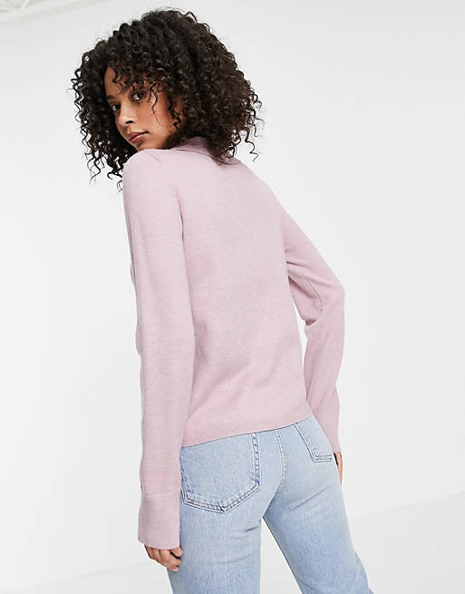 Jumpers & Cardigans Tall jumper with collar and button placket in lilac 