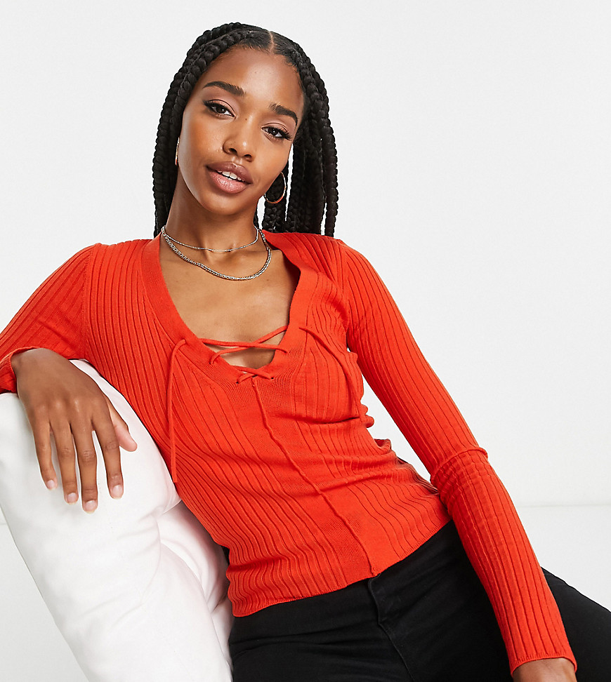 ASOS DESIGN Tall jumper with lace up detail in red