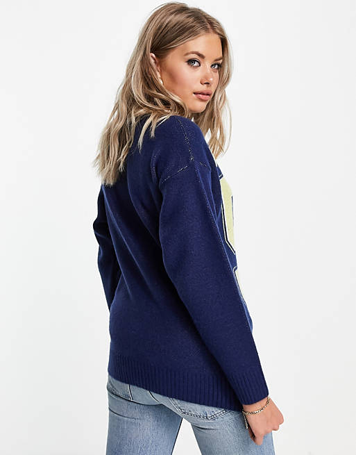 Tall jumper with varsity pattern in navy 