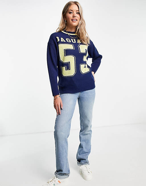  Tall jumper with varsity pattern in navy 