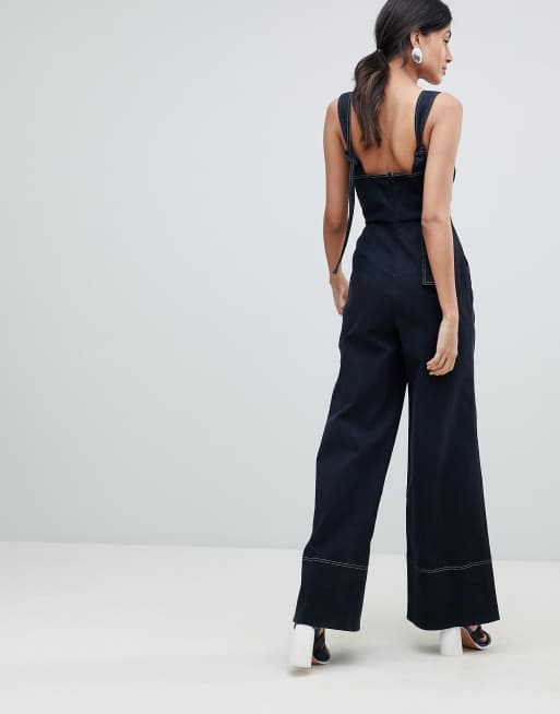 ASOS DESIGN Tall Jumpsuit In Twill With Tie Detail And Wide Leg, 2 of 4