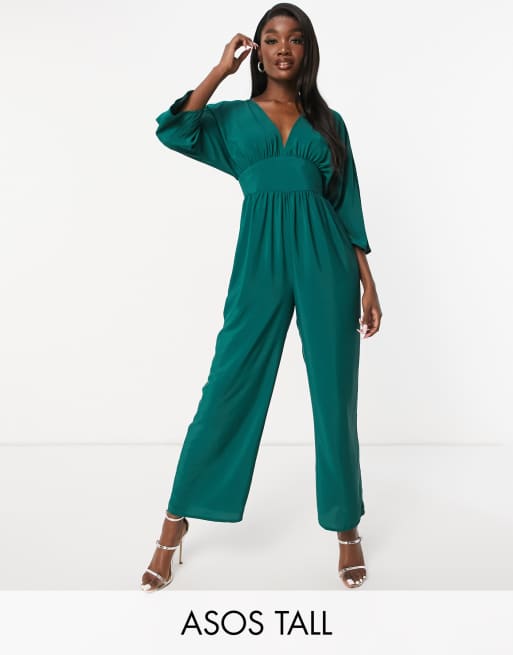 ASOS DESIGN Tall Jumpsuit mit Kimonoarmeln und Hosenrock in Tannengrun ASOS