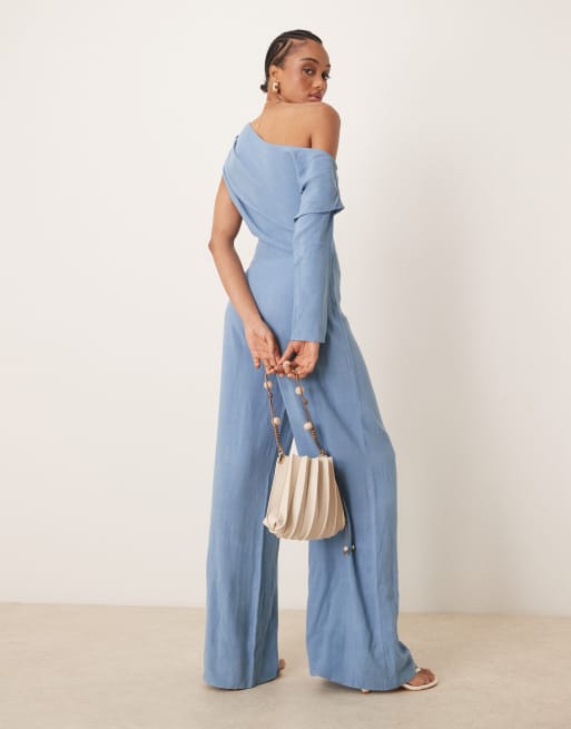 ASOS DESIGN Tall - Jumpsuit van linnenmix met afhangende schouder in vervaagd denim, 4 van 4