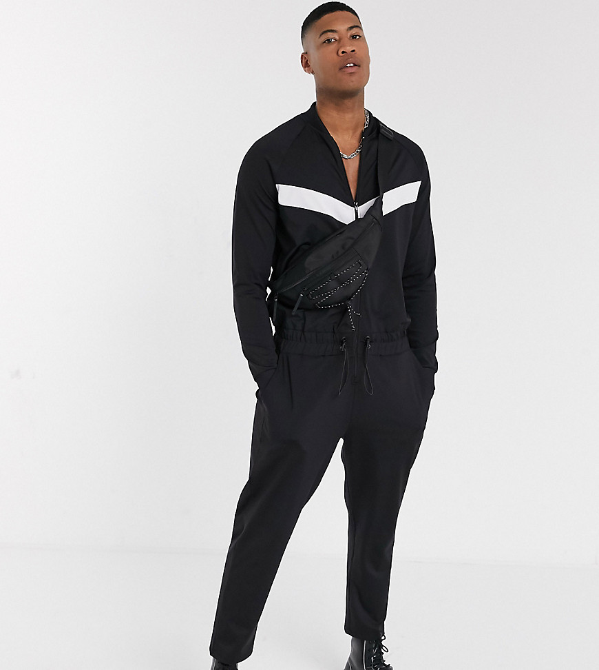 ASOS DESIGN - Tall - Jumpsuit van polyester tricot met chevron in zwart