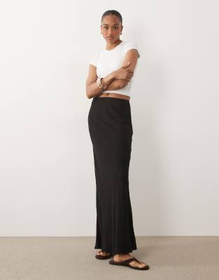 ASOS DESIGN Tall - Jupe longue coupée en biais en lin - Noir 44