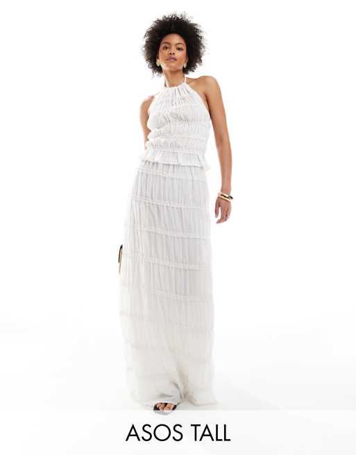 ASOS DESIGN Tall - Jupe longue d'ensemble froncée et étagée - Blanc
