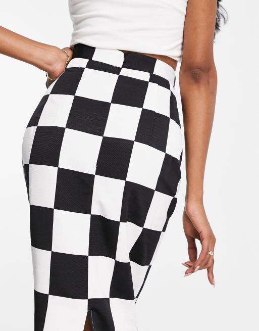 ASOS DESIGN Tall Jupe longueur mollet sculptee a grand imprime damier